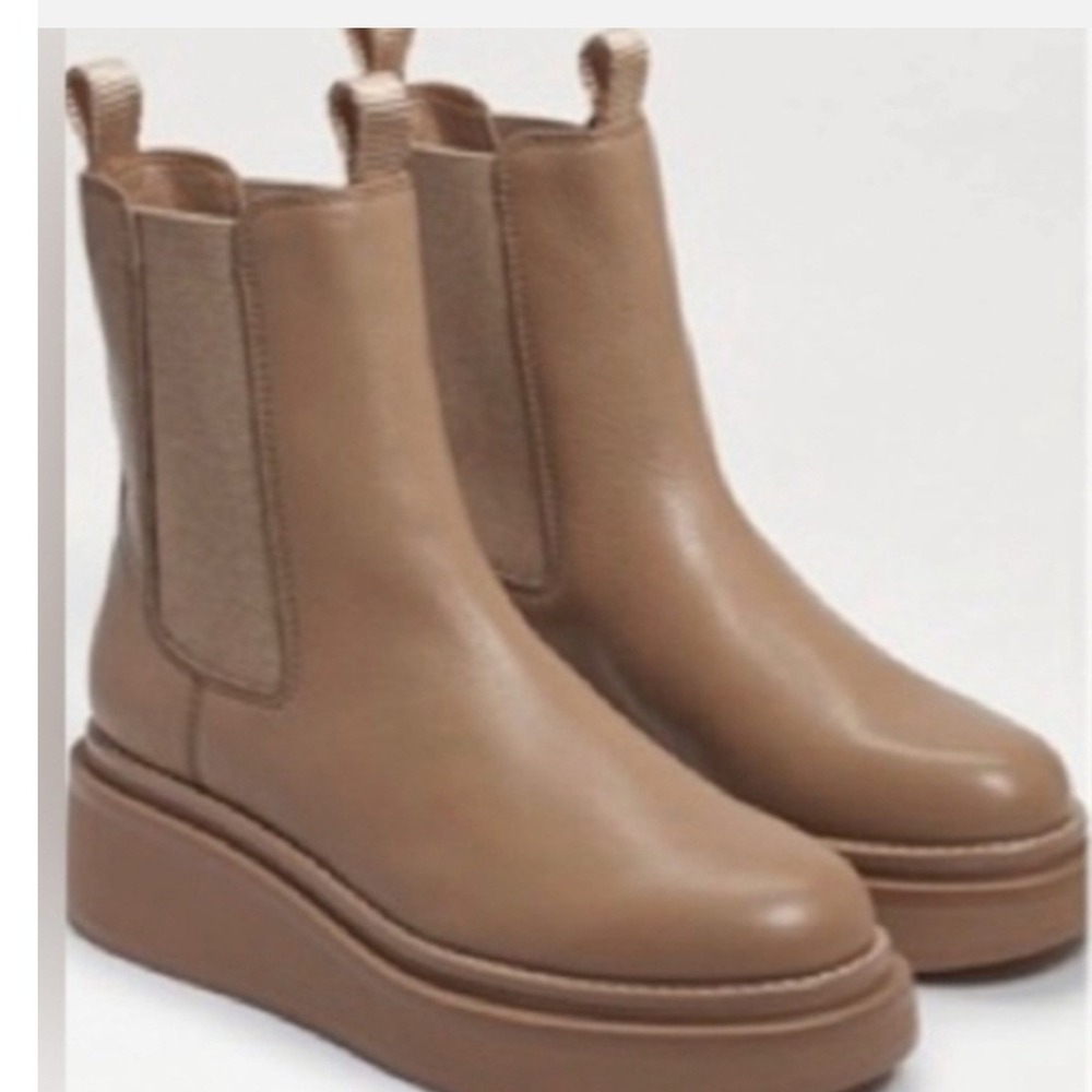 Sam Edelman Kolton Cedarwood Leather Platform Wedge Chelsea Boots Womens 8.5 NEW
